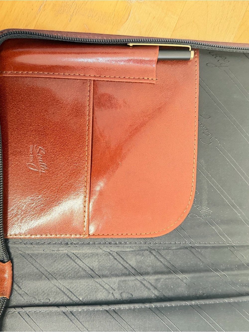 Leather Document Folio with Pen Pocket - Brown